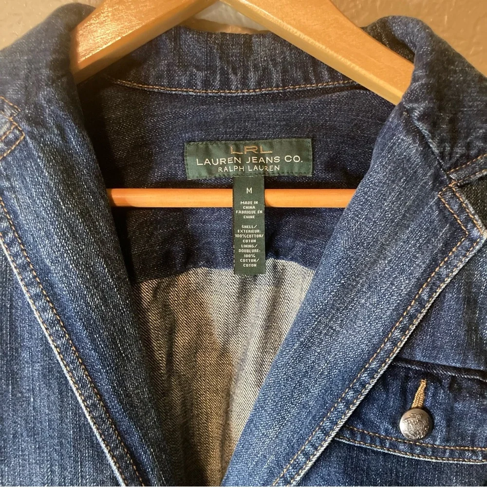 Lauren Ralph Lauren VTGE‎ Y2K Size Medium Denim Belted Blazer Jacket Button - Picture 5 of 15